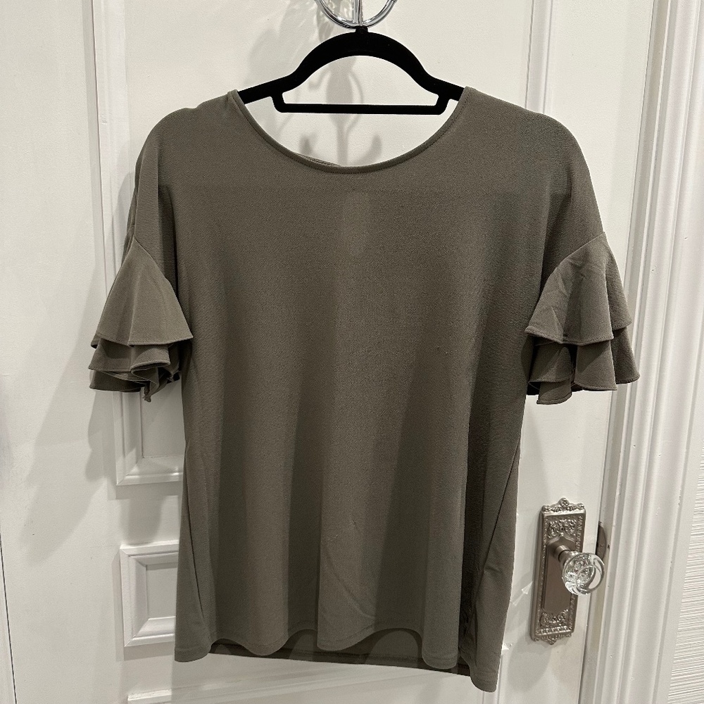 INC petite top with ruffle sleeve detail